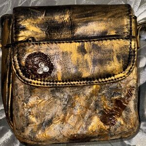 Nino Bossi Cross Body Leather Copper Brass Painted Handbag